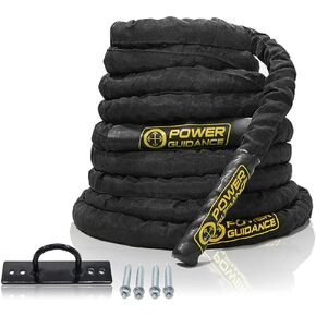 POWER GUIDANCE Battle Rope, 1.5/2 Inch Diameter Poly Dacron 30, 40, 50Ft Length Exercise Equipment for Home Gym & Outdoor Workout, Battle Rope Anchor Included