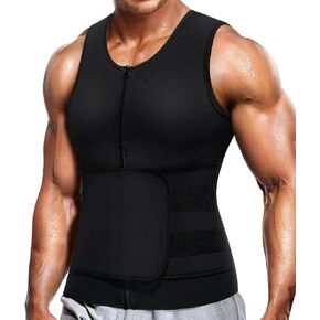 Wonderience Neoprene Sauna Suit for Men Waist Trainer Vest Zipper Body Shaper with Adjustable Tank Top