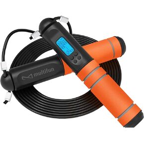 Jump Rope, multifun Speed Skipping Rope with Calorie Counter, Adjustable Digital Counting Jump Rope with Ball Bearings and Alarm Reminder for Fitness, Crossfit, Exercise, Workout, Boxing, MMA, Gym