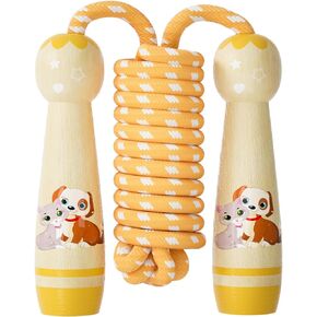 Jump Rope for Kids-Adjustable Cotton Braided Skipping Rope with Wooden Handle for Fitness Workout Exercise Outdoor Activity 8.2 Ft