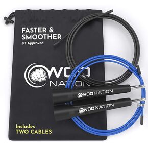WOD Nation Adjustable Speed Jump Rope For Men, Women & Children - Blazing Fast Fitness Skipping Rope Perfect for Boxing, MMA, Endurance