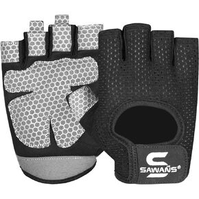 SAWANS Workout Gloves for Men and Women Weight Lifting Gloves Gym Fitness Exercise Cycling Pull ups Microfiber Lightweight Breathable Non-Slip Silicone Padded Palm Grip Protection