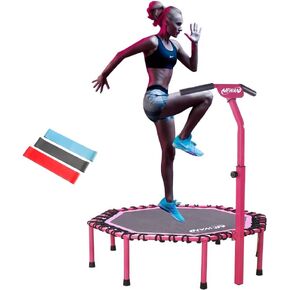 48" Fitness Trampoline with Adjustable Handle Bar, Silent Trampoline Bungee Rebounder Jumping Cardio Trainer Workout for Adults - Max Limit 330 lbs