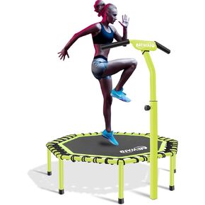48" Fitness Trampoline with Adjustable Handle Bar, Silent Trampoline Bungee Rebounder Jumping Cardio Trainer Workout for Adults - Max Limit 330 lbs