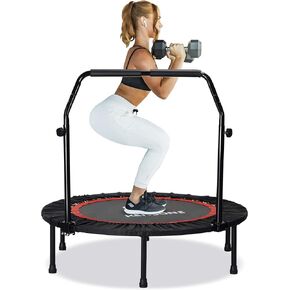 KENSONE 40"/48" Foldable Mini Trampoline, Indoor Trampoline for Kids, Adults Indoor/Garden Workout, Fitness Rebounder with Adjustable Foam Handle, Max Load 330/450 lbs