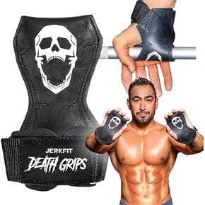 JerkFit Death Grips, Lifting Straps for Deadlifts, Pull Ups, and Heavy Shrugs, with Padded Support, Palm Protection & Increased Grip for Heavy Pull Lifts (Medium)