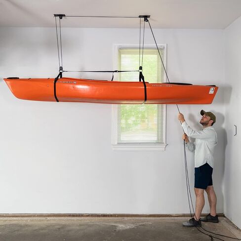 نظام بكرة السقف من StoreYourBoard Kayak وCanoe، رافعة تخزين مثبتة على المرآب، شديدة التحمل تحمل 150 رطل، منظم داخلي in Saudi Arabia