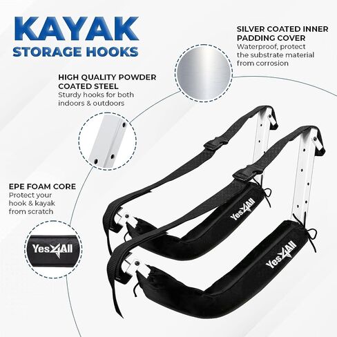 خطافات تخزين Yes4All Kayak، رف تثبيت على الحائط مبطن بالفوم الفاخر شديد التحمل in Saudi Arabia