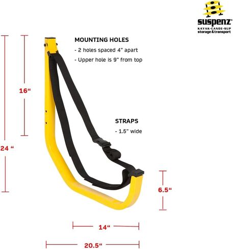 Suspenz Kayak Canoe SUP Storage Hanger for Garage Wall, Indoor Outdoor, Jay Rack, Yellow, (11-0001) in Saudi Arabia