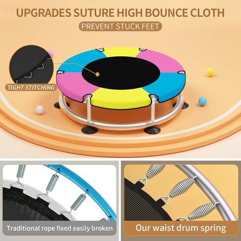Trampoline for Kids, Update T-handrail Adjustable Baby Toddler Trampoline with Basketball Hoop, 440lbs Anti-Rollover Round Bottom Indoor Outdoor Toddler Trampoline with Enclosure in Saudi Arabia