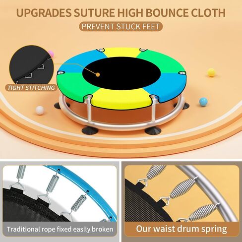 Trampoline for Kids, Update T-handrail Adjustable Baby Toddler Trampoline with Basketball Hoop, 440lbs Anti-Rollover Round Bottom Indoor Outdoor Toddler Trampoline with Enclosure in Saudi Arabia