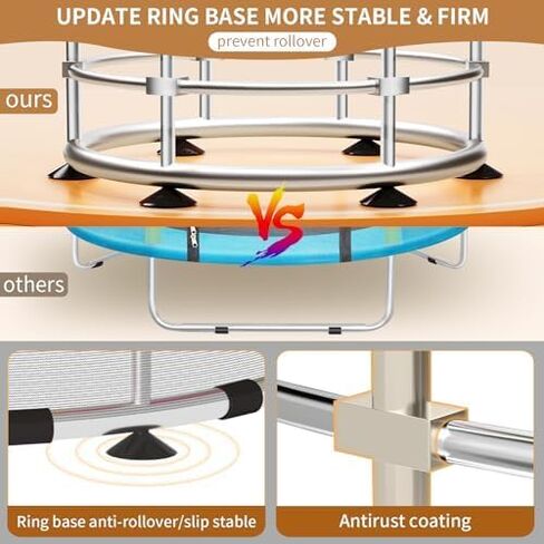 Trampoline for Kids, Update T-handrail Adjustable Baby Toddler Trampoline with Basketball Hoop, 440lbs Anti-Rollover Round Bottom Indoor Outdoor Toddler Trampoline with Enclosure in Saudi Arabia