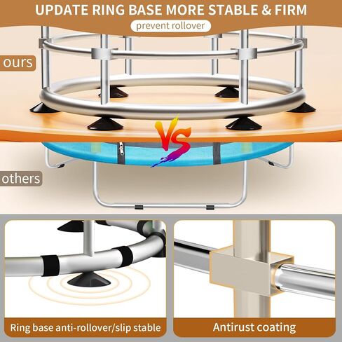Trampoline for Kids, Update T-handrail Adjustable Baby Toddler Trampoline with Basketball Hoop, 440lbs Anti-Rollover Round Bottom Indoor Outdoor Toddler Trampoline with Enclosure in Saudi Arabia