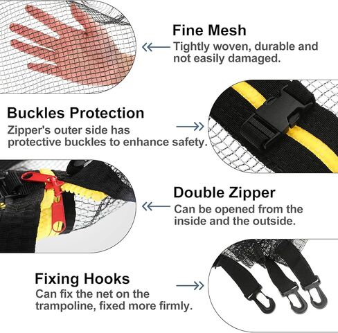 شبكة ترامبولين بطول 12 قدم - شبكة أمان بديلة لـ 8 أقطاب إطارات دائرية للترامبولين، وأجزاء شبكة حاجز ترامبولين من النايلون مع سحاب مزدوج وأبازيم حماية باللون الأسود in Kuwait