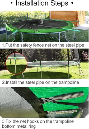 شبكة ترامبولين بطول 12 قدم - شبكة أمان بديلة لـ 8 أقطاب إطارات دائرية للترامبولين، وأجزاء شبكة حاجز ترامبولين من النايلون مع سحاب مزدوج وأبازيم حماية باللون الأسود in Kuwait