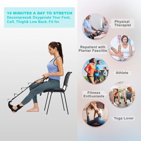 Foot and Calf Stretcher-Stretching Strap For Plantar Fasciitis, Heel Spurs, Foot Drop, Achilles Tendonitis & Hamstring. Yoga Foot & Leg Stretch Strap. (Black) in Saudi Arabia