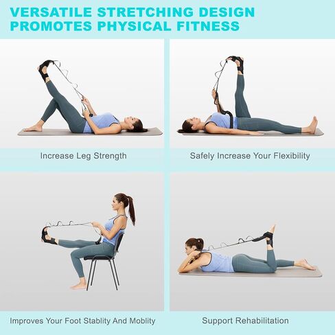 Foot and Calf Stretcher-Stretching Strap For Plantar Fasciitis, Heel Spurs, Foot Drop, Achilles Tendonitis & Hamstring. Yoga Foot & Leg Stretch Strap. (Black) in Saudi Arabia