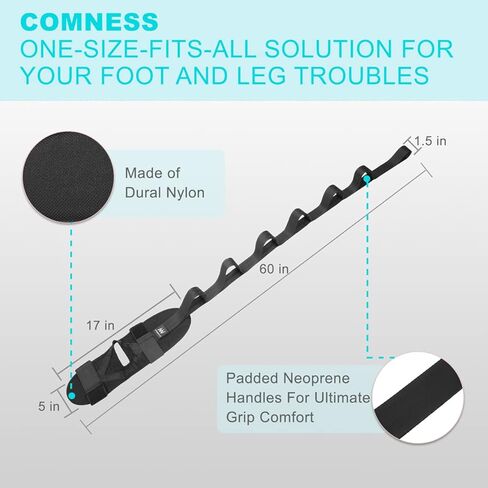 Foot and Calf Stretcher-Stretching Strap For Plantar Fasciitis, Heel Spurs, Foot Drop, Achilles Tendonitis & Hamstring. Yoga Foot & Leg Stretch Strap. (Black) in Saudi Arabia