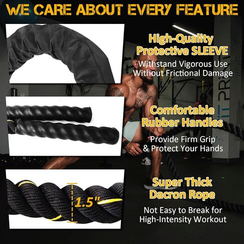 Serdios Battle Exercise Training Rope,30ft/40ft/50ft Length Battle Rope Exercise Workout Strength Training Undulation in Kuwait
