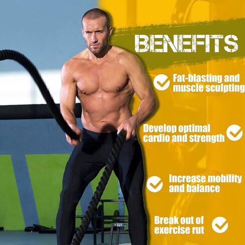 Serdios Battle Exercise Training Rope,30ft/40ft/50ft Length Battle Rope Exercise Workout Strength Training Undulation in Kuwait