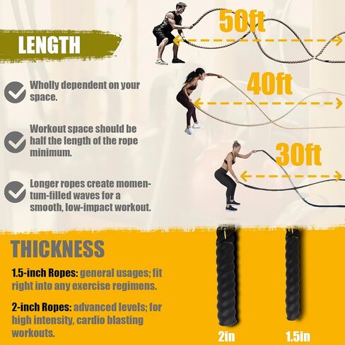 Serdios Battle Exercise Training Rope,30ft/40ft/50ft Length Battle Rope Exercise Workout Strength Training Undulation in Kuwait
