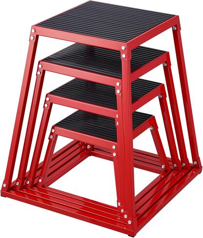 صناديق القفز البليومترية، صندوق رقائق 12/18/24/30 بوصة، منصة وصندوق خفة الحركة للقفز، مجموعة صندوق تصعيد لتمارين اللياقة البدنية مضادة للانزلاق لتدريب صالة الألعاب الرياضية المنزلية، وتدريبات القوة المرطبة، باللون الأحمر in Kuwait