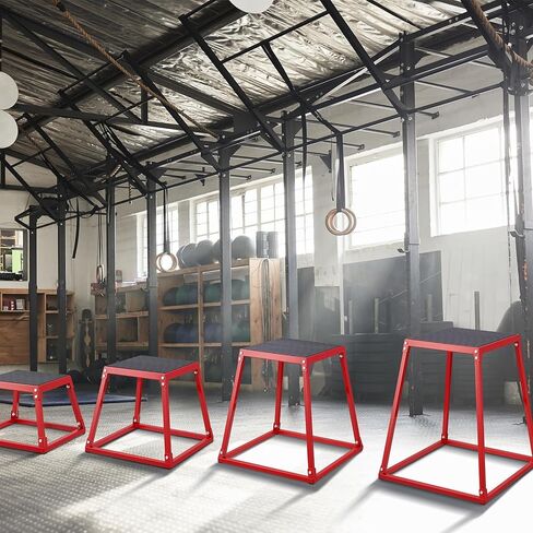 صناديق القفز البليومترية، صندوق رقائق 12/18/24/30 بوصة، منصة وصندوق خفة الحركة للقفز، مجموعة صندوق تصعيد لتمارين اللياقة البدنية مضادة للانزلاق لتدريب صالة الألعاب الرياضية المنزلية، وتدريبات القوة المرطبة، باللون الأحمر in Kuwait