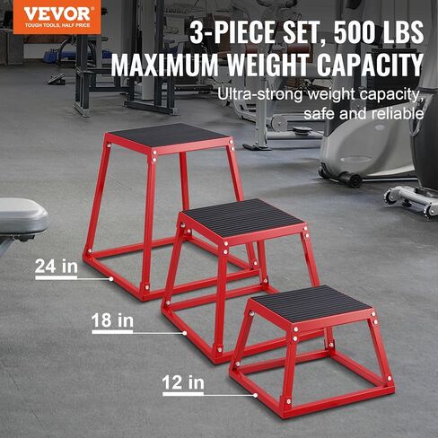 VEVOR Plyometric Jump Boxes, 12/18/24 Inch Plyo Box, Platform and Jumping Agility Box, Anti-Slip Fitness Exercise Step Up Box Set for Home Gym Training, Conditioning Strength Training, Red in Kuwait