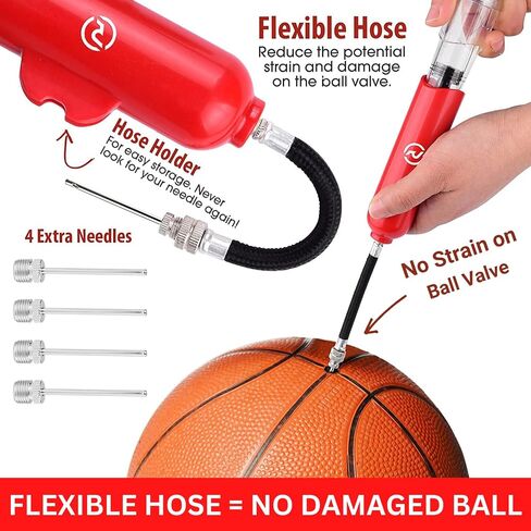 Ball Pump for Sports Balls - 5 Needles - Basketball Pump, Soccer Ball Pump - Air Pump for Balls, Volleyball, Football Accessories Equipment - Hand Pump for Inflatables - Never Lose Pin with Holder in Saudi Arabia