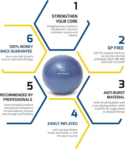 ProBody Pilates Ball Small Exercise Ball w/Pump, 9 Inch Bender Ball, Mini Soft Yoga Ball, Workout Ball for Stability, Barre, Fitness, Ab, Core, Physio and Physical Therapy Ball at Home Gym & Office in Kuwait