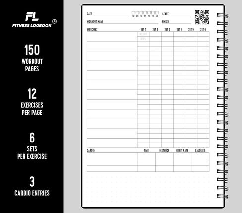 Fitness Logbook for Women & Men - A5 Undated Workout Journal, Planner Log Book to Track Weight Loss, Muscle Gain, Gym Exercise, Bodybuilding Progress - Thick Paper, Poly Cover, Sturdy Binding in Kuwait