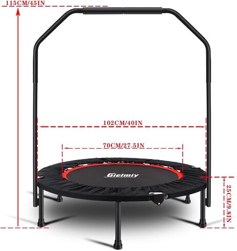 ترامبولين للياقة البدنية قابل للطي، جهاز ارتداد صغير بمقبض، مدرب القفز على القلب للبالغين في الداخل/الحديقة (التمرين بحد أقصى 300 رطل) in Kuwait