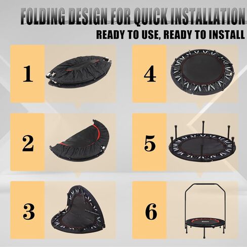 ترامبولين للياقة البدنية قابل للطي، جهاز ارتداد صغير بمقبض، مدرب القفز على القلب للبالغين في الداخل/الحديقة (التمرين بحد أقصى 300 رطل) in Kuwait