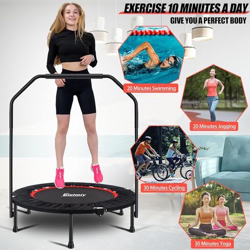 ترامبولين للياقة البدنية قابل للطي، جهاز ارتداد صغير بمقبض، مدرب القفز على القلب للبالغين في الداخل/الحديقة (التمرين بحد أقصى 300 رطل) in Kuwait
