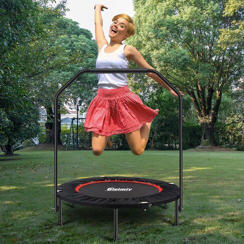 ترامبولين للياقة البدنية قابل للطي، جهاز ارتداد صغير بمقبض، مدرب القفز على القلب للبالغين في الداخل/الحديقة (التمرين بحد أقصى 300 رطل) in Kuwait