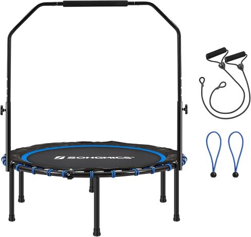 SONGMICS 40 Inches Mini Fitness Trampoline, Fitness Rebounder with Adjustable Handrail, Foldable Trampoline for At-Home Workout, Max. Load 264.6 lb in Kuwait