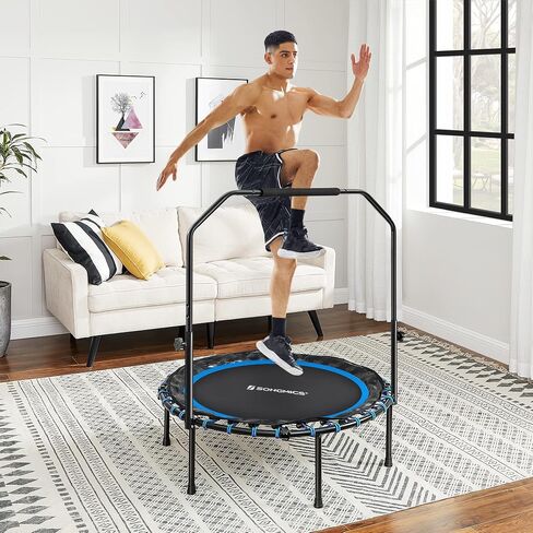 SONGMICS 40 Inches Mini Fitness Trampoline, Fitness Rebounder with Adjustable Handrail, Foldable Trampoline for At-Home Workout, Max. Load 264.6 lb in Kuwait