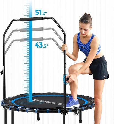 SONGMICS 40 Inches Mini Fitness Trampoline, Fitness Rebounder with Adjustable Handrail, Foldable Trampoline for At-Home Workout, Max. Load 264.6 lb in Kuwait