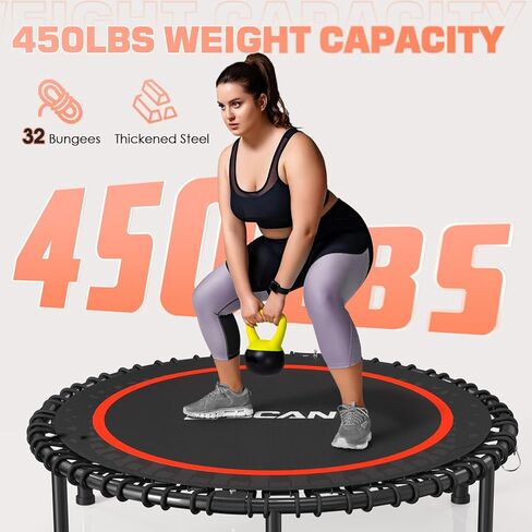 BCAN 450LBS/550LBS ترامبولين صغير قابل للطي، 40 بوصة/48 بوصة ترامبولين للياقة البدنية مع حبل مطاطي متين، ثابت وهادئ للتمارين الرياضية للأطفال والكبار، ترامبولين صغير رائع للتمرين في الأماكن المغلقة/الحديقة in Kuwait