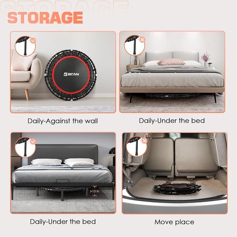 BCAN 450LBS/550LBS ترامبولين صغير قابل للطي، 40 بوصة/48 بوصة ترامبولين للياقة البدنية مع حبل مطاطي متين، ثابت وهادئ للتمارين الرياضية للأطفال والكبار، ترامبولين صغير رائع للتمرين في الأماكن المغلقة/الحديقة in Kuwait