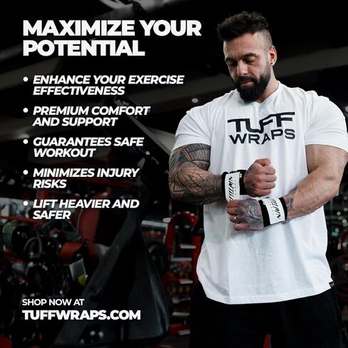 أغطية معصم TuffWraps مقاس 16 بوصة: بدون حلقات إبهام، أغطية معصم رياضية عالية الجودة لرفع الأثقال، وضغط المقعد، ورفع الأثقال، والتدريب المتقاطع - جرب نظام شد حلقة الحزام in Kuwait