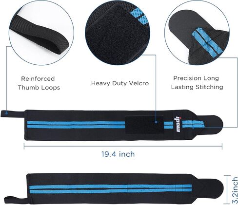 IPOW 18'' Professional Wrist Wraps for Weightlifting 2 Pack(IPF Approved), Heavy Duty Gym Wrist Straps for Working Out, Weight Lifting Wrist Brace for Men & Women, Wrist Support with Thumb Loop in Kuwait