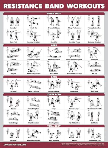 مجموعة من 4 قطع من Palace Learning - ملصقات لتمرين أشرطة المقاومة المجلد 1 و2 و3 + مخطط تمارين وزن الجسم (مصفح، 18 بوصة × 24 بوصة) in Kuwait