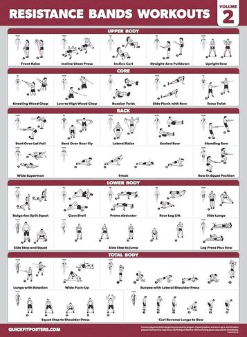 مجموعة من 4 قطع من Palace Learning - ملصقات لتمرين أشرطة المقاومة المجلد 1 و2 و3 + مخطط تمارين وزن الجسم (مصفح، 18 بوصة × 24 بوصة) in Kuwait