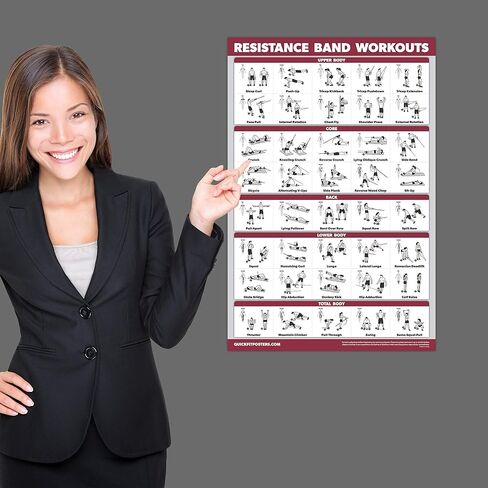 QUICKFIT 2 Pack - ملصقات تجريب لأشرطة المقاومة وحلقات المقاومة - مجموعة من 2 مخططات مغلفة - أنابيب وحلقات لتمارين المقاومة (مصفحة، 18 بوصة × 24 بوصة) in Saudi Arabia