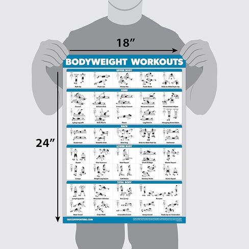 ملصق تمرين وزن الجسم QUICKFIT - مخطط تمرين وزن الجسم - روتين تمارين رياضية - (مصفح، 45.72 سم × 68.58 سم) in Kuwait