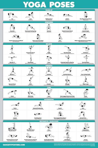 عبوة من 3 قطع من QUICKFIT - أوضاع اليوجا + تمارين التمدد + مجموعة ملصقات عمل بساط البيلاتيس - مجموعة من 3 مخططات للتمرين (مصفحة، 45.72 سم × 68.58 سم) in Saudi Arabia