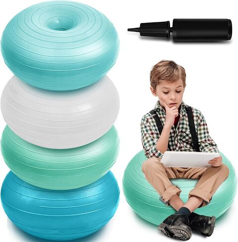 Lewtemi 4 Pcs Flexible Seating Yoga Ball Chair for Classroom 16.8 Inch Inflatable Donut Ball Chair with Inflator for Kids Student Sensory Balance Autistic Children and Office Exercise in Kuwait