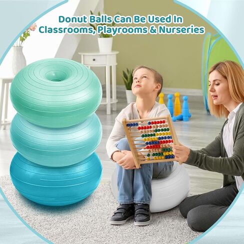 Lewtemi 4 Pcs Flexible Seating Yoga Ball Chair for Classroom 16.8 Inch Inflatable Donut Ball Chair with Inflator for Kids Student Sensory Balance Autistic Children and Office Exercise in Kuwait