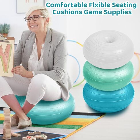 Lewtemi 4 Pcs Flexible Seating Yoga Ball Chair for Classroom 16.8 Inch Inflatable Donut Ball Chair with Inflator for Kids Student Sensory Balance Autistic Children and Office Exercise in Kuwait